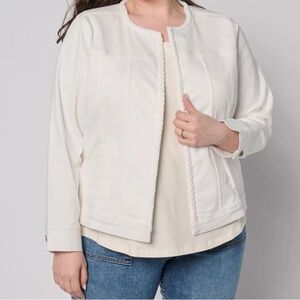 New Destination 365 Denim Jacket with Braided Trim White size Large